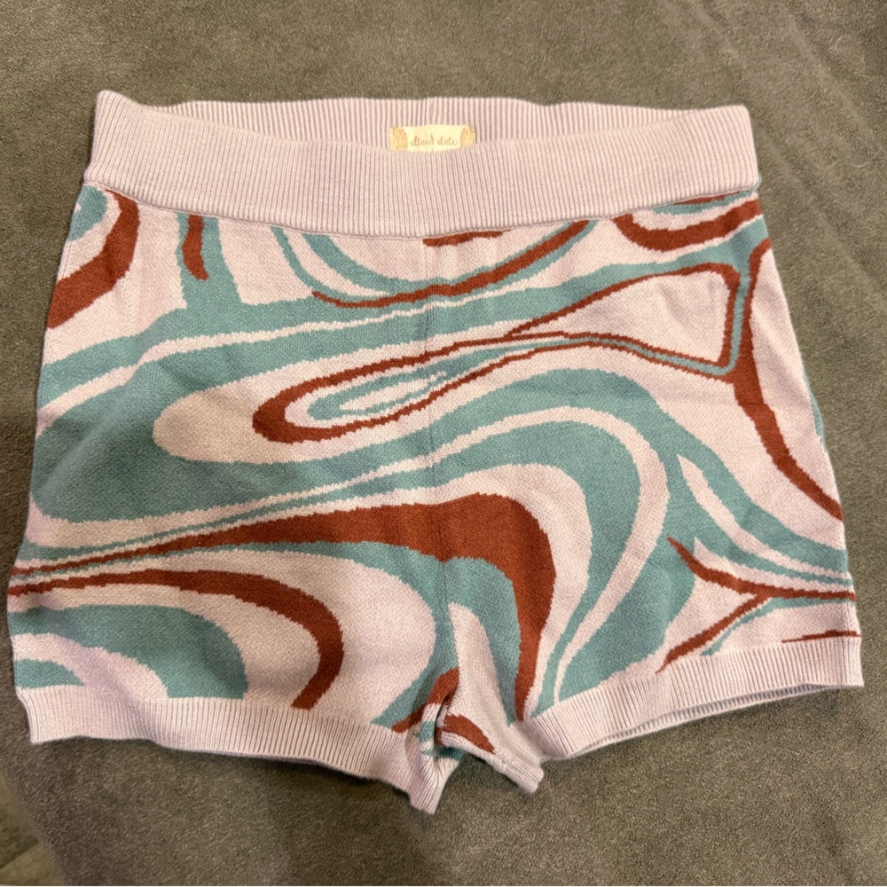 Altar'd State High Waist Shorts - Blue and Brown Swirl
